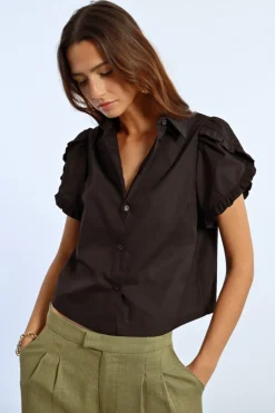 Ruffle Detail S/S Shirt - Black