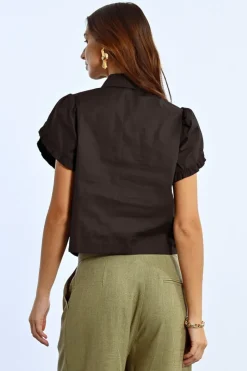 Ruffle Detail S/S Shirt - Black