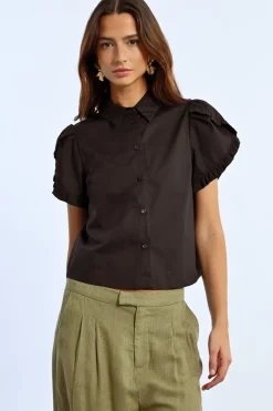 Ruffle Detail S/S Shirt - Black