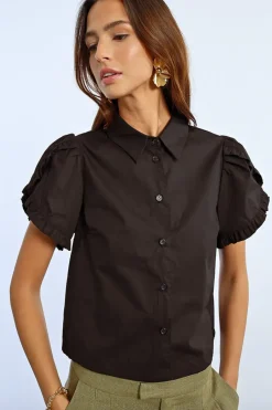 Ruffle Detail S/S Shirt - Black