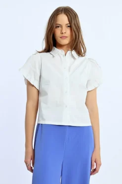Ruffle Detail S/S Shirt - White
