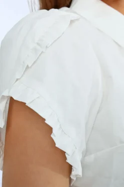 Ruffle Detail S/S Shirt - White