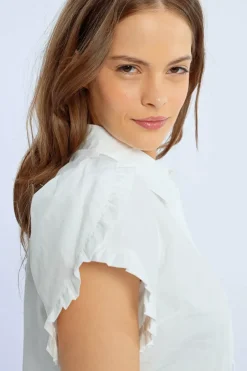 Ruffle Detail S/S Shirt - White