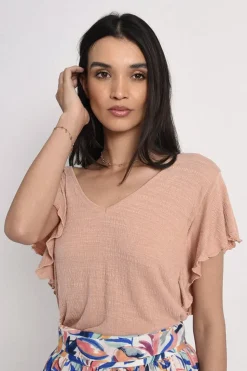 Ruffled Sleeve Top - Peach