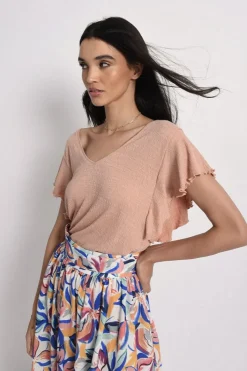 Ruffled Sleeve Top - Peach