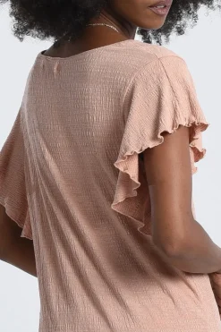 Ruffled Sleeve Top - Peach