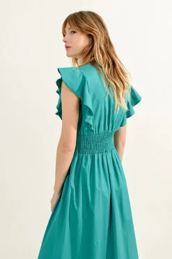 Ruffled V-Neck Dress - Green