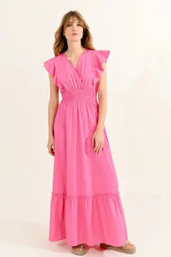 Ruffled V-Neck Dress - Pink