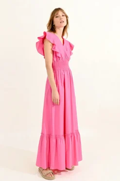 Ruffled V-Neck Dress - Pink