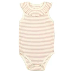 Ruffle Ribbed Bodysuit - Shell Pink Stripe