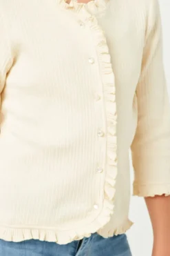 Ruffle Ribbed Knit Buttoned Cardigan