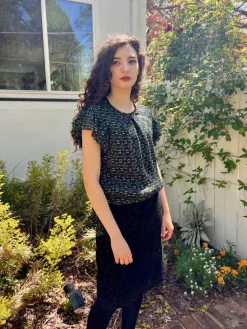 Ruffle Sleeve Silk Blouse