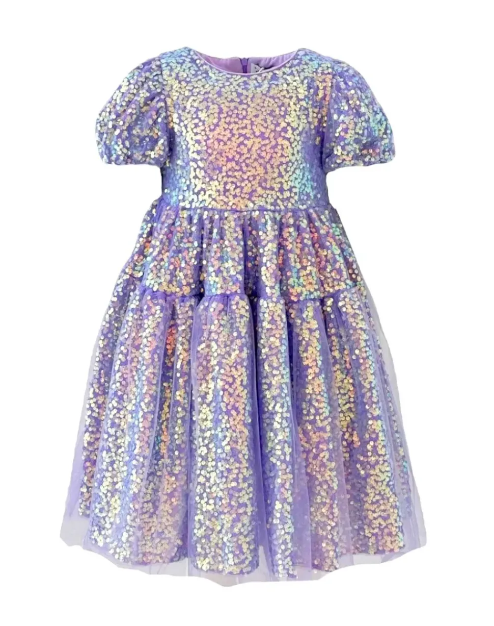 Sequin Daisy Puff Sleeve Dress