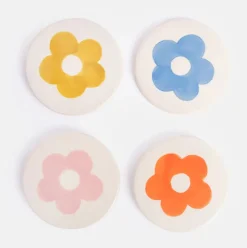 Set of 4 Stoneware Flower Coasters