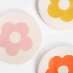 Set of 4 Stoneware Flower Coasters