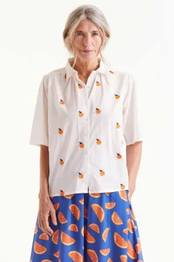 Short Sleeve Embroidered Citrus Print Shirt