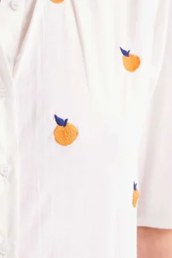 Short Sleeve Embroidered Citrus Print Shirt