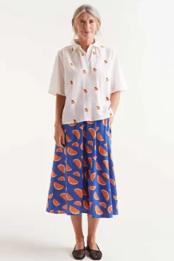 Short Sleeve Embroidered Citrus Print Shirt