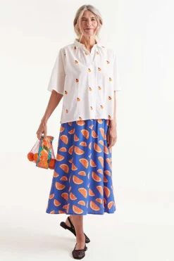 Short Sleeve Embroidered Citrus Print Shirt