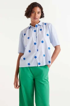 Short Sleeve Embroidered Floral Print Shirt