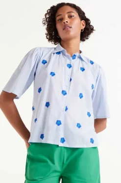 Short Sleeve Embroidered Floral Print Shirt