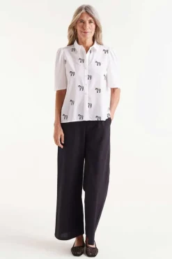 Short Sleeve Embroidered Zebra Print Shirt