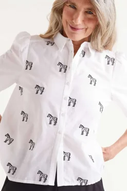 Short Sleeve Embroidered Zebra Print Shirt
