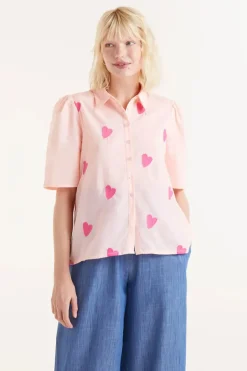 Short Sleeve Heart Print Shirt