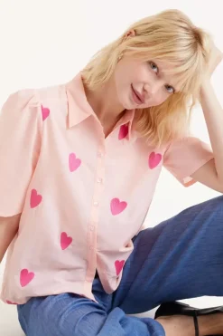 Short Sleeve Heart Print Shirt
