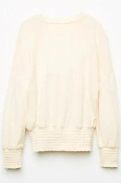 Smocked Detailed Knit Top - Cream