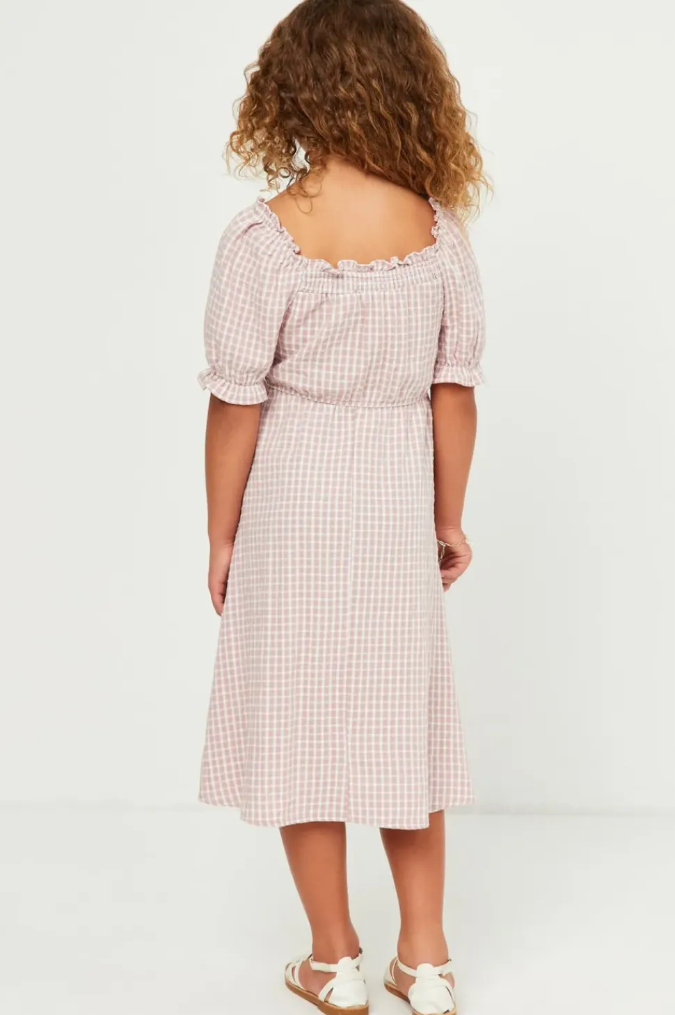 Smocked Puff Sleeve Checkered Dress