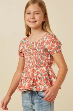 Smocked Puff Sleeve Peplum Top