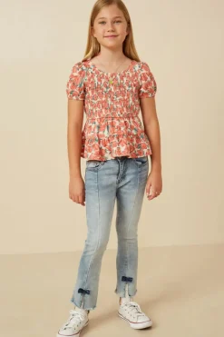 Smocked Puff Sleeve Peplum Top