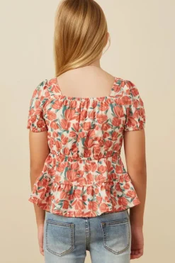 Smocked Puff Sleeve Peplum Top