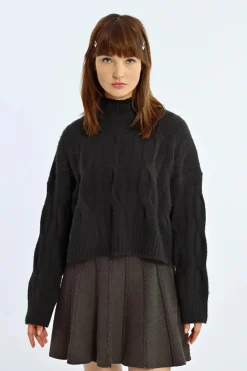 Soft Knit Cable Sweater - Black