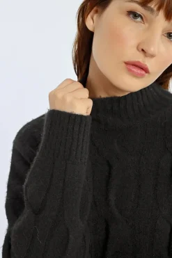 Soft Knit Cable Sweater - Black
