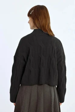 Soft Knit Cable Sweater - Black