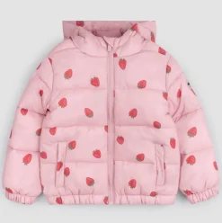 Strawberry Print on Rose Hooded Packable