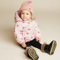 Strawberry Print on Rose Hooded Packable