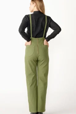 Stretch Denim Overalls - Olive