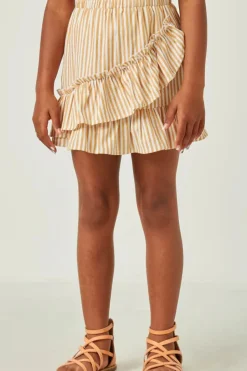 Striped Asymmetric Ruffle Skirt