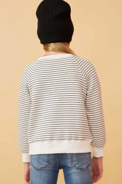 Striped Kangaroo Pocket Long Sleeve Henley - Ivory