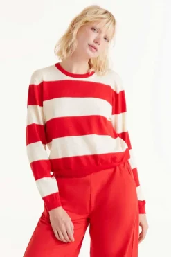 Striped Long Sleeve Sweater - Red