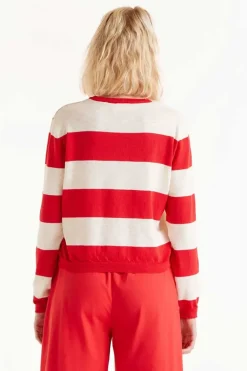 Striped Long Sleeve Sweater - Red