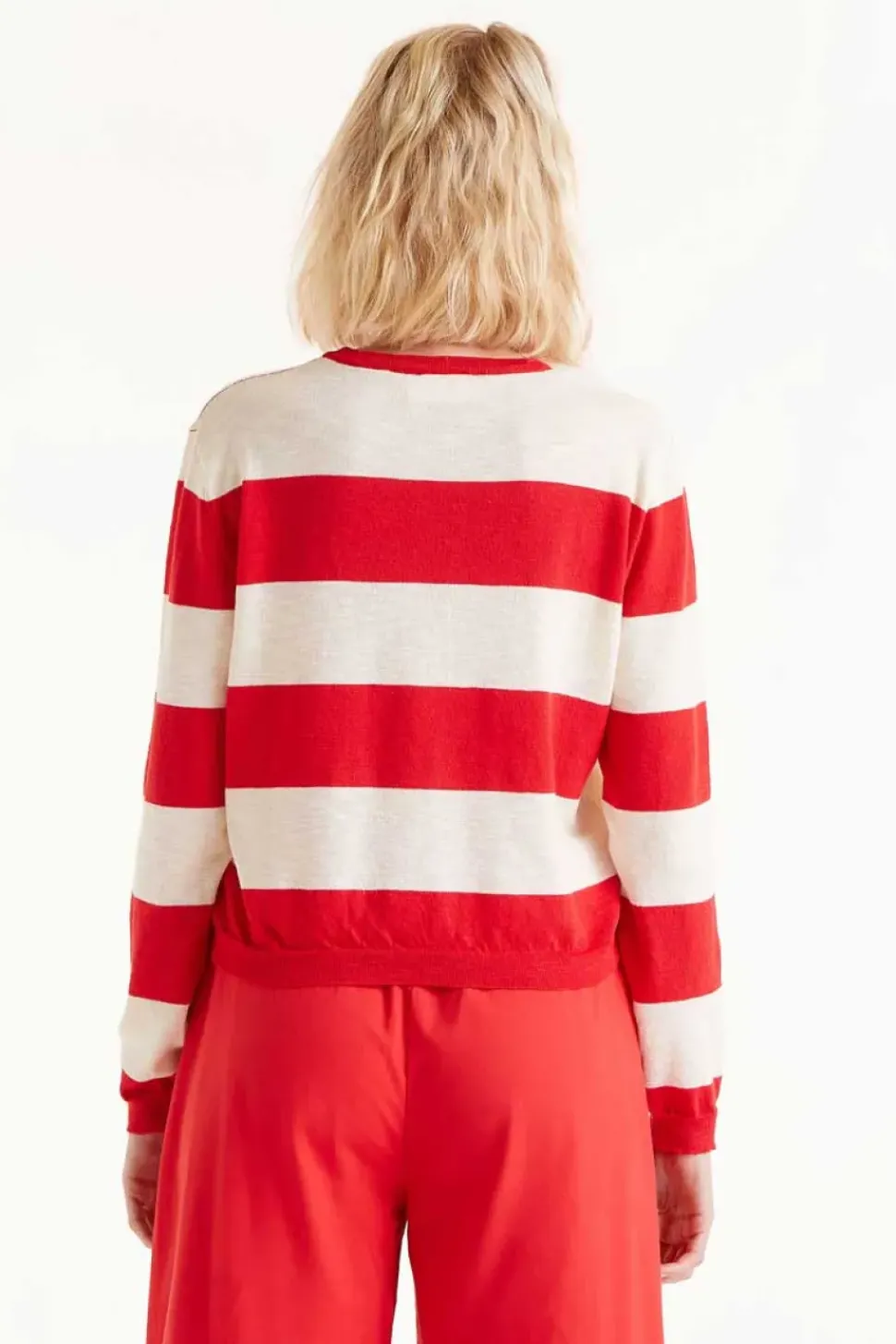 Striped Long Sleeve Sweater - Red