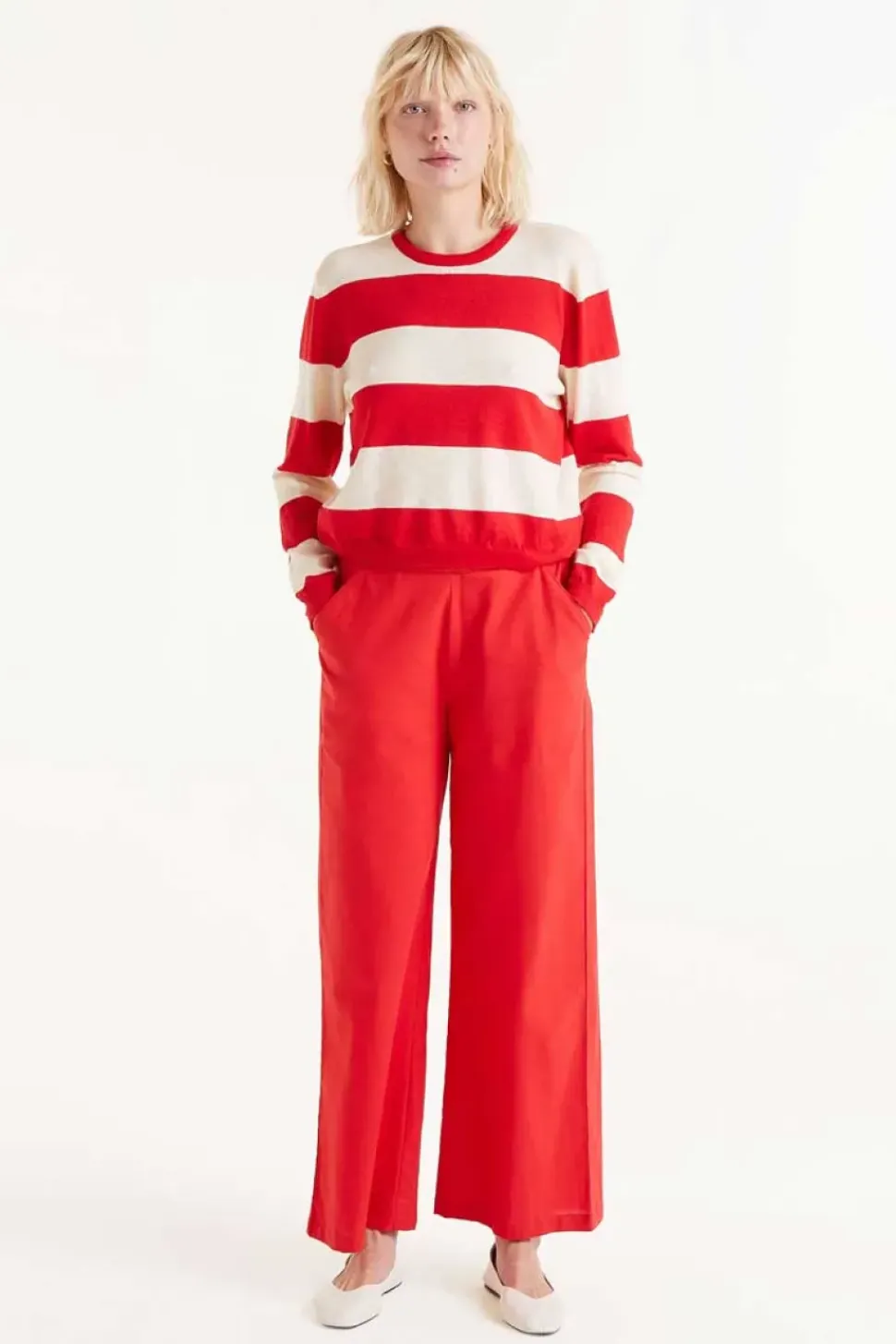 Striped Long Sleeve Sweater - Red