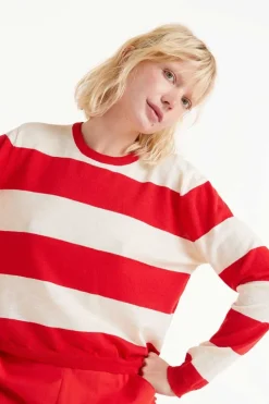 Striped Long Sleeve Sweater - Red