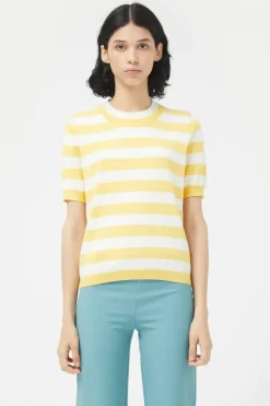 Striped Short Sleeve Sweater - Yellow