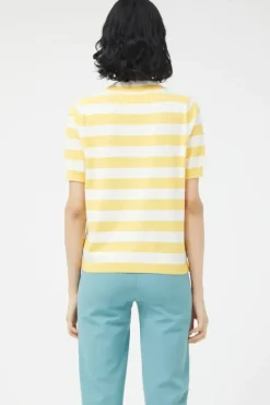 Striped Short Sleeve Sweater - Yellow