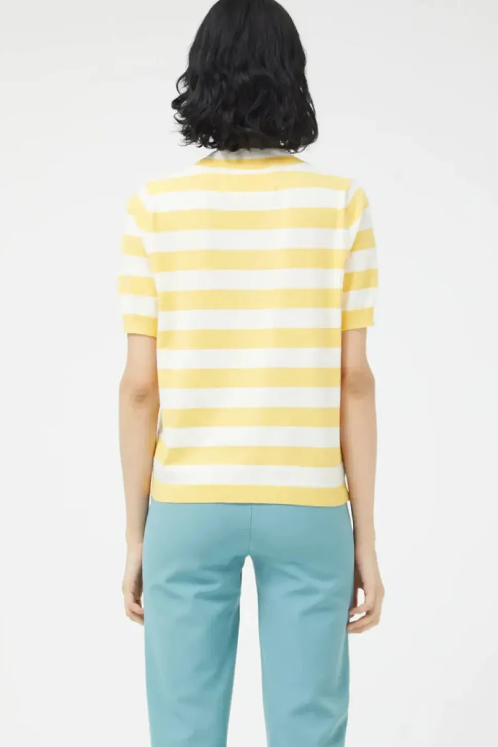 Striped Short Sleeve Sweater - Yellow